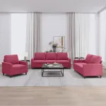 Set canapea cu perne, 3 piese, roșu vin, catifea GartenMobel Dekor