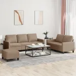 Set de canapele cu perne, 3 piese, cappuccino, piele ecologică GartenMobel Dekor