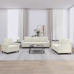 Set de canapele cu perne, 3 piese, crem, catifea GartenMobel Dekor