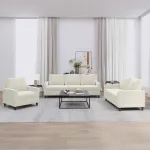 Set de canapele cu perne, 3 piese, crem, catifea GartenMobel Dekor