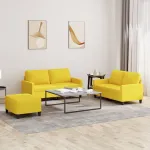 Set de canapele cu perne, 3 piese, galben deschis, textil GartenMobel Dekor