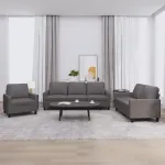 Set de canapele cu perne, 3 piese, gri, piele ecologică GartenMobel Dekor