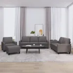 Set de canapele cu perne, 4 piese, gri, piele ecologică GartenMobel Dekor