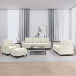 Set de canapele cu perne, 4 piese, crem, catifea GartenMobel Dekor