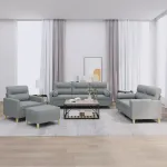 Set de canapele cu perne, 4 piese, gri deschis, material textil GartenMobel Dekor