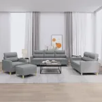 Set de canapele cu perne, 4 piese, gri deschis, textil GartenMobel Dekor