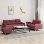 Set canapea cu perne, 3 piese, roșu vin, material textil GartenMobel Dekor