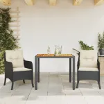 Set mobilier de grădină cu perne, 3 piese, negru, poliratan GartenMobel Dekor