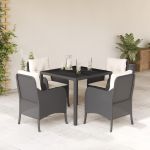 Set mobilier de grădină cu perne, 5 piese, negru, poliratan GartenMobel Dekor