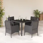 Set mobilier de grădină cu perne, 5 piese, negru, poliratan GartenMobel Dekor