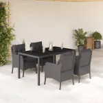 Set mobilier de grădină cu perne, 5 piese, negru, poliratan GartenMobel Dekor