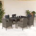 Set mobilier de grădină cu perne, 7 piese, gri, poliratan GartenMobel Dekor