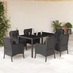 Set mobilier de grădină cu perne, 7 piese, negru, poliratan GartenMobel Dekor
