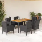 Set mobilier de grădină cu perne, 7 piese, negru, poliratan GartenMobel Dekor