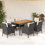 Set mobilier de grădină cu perne, 7 piese, negru, poliratan GartenMobel Dekor
