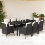 Set mobilier de grădină cu perne, 9 piese, negru, poliratan GartenMobel Dekor