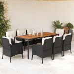 Set mobilier de grădină cu perne, 9 piese, negru, poliratan GartenMobel Dekor