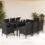 Set mobilier de grădină cu perne, 9 piese, negru, poliratan GartenMobel Dekor