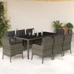 Set mobilier grădină cu perne, 9 piese, gri, poliratan GartenMobel Dekor