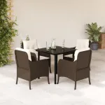 Set mobilier de grădină, 5 piese, cu perne, maro, poliratan GartenMobel Dekor