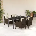 Set mobilier de grădină, 5 piese, cu perne, maro, poliratan GartenMobel Dekor