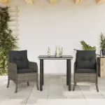 Set mobilier de grădină cu perne, 3 piese, gri, poliratan GartenMobel Dekor