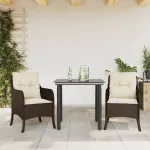 Set mobilier de grădină cu perne, 3 piese, maro, poliratan GartenMobel Dekor