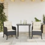 Set mobilier de grădină cu perne, 3 piese, negru, poliratan GartenMobel Dekor