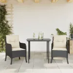 Set mobilier de grădină cu perne, 3 piese, negru, poliratan GartenMobel Dekor
