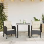 Set mobilier de grădină cu perne, 3 piese, negru, poliratan GartenMobel Dekor