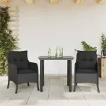 Set mobilier de grădină cu perne, 3 piese, negru, poliratan GartenMobel Dekor