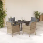 Set mobilier de grădină cu perne, 5 piese, bej, poliratan GartenMobel Dekor