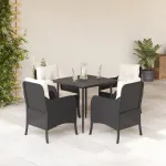 Set mobilier de grădină cu perne, 5 piese, negru, poliratan GartenMobel Dekor
