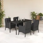 Set mobilier de grădină cu perne, 5 piese, negru, poliratan GartenMobel Dekor