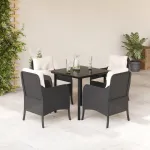 Set mobilier de grădină cu perne, 5 piese, negru, poliratan GartenMobel Dekor