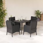 Set mobilier de grădină cu perne, 5 piese, negru, poliratan GartenMobel Dekor
