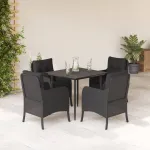 Set mobilier de grădină cu perne, 5 piese, negru, poliratan GartenMobel Dekor