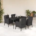 Set mobilier de grădină cu perne, 5 piese, negru, poliratan GartenMobel Dekor