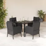 Set mobilier de grădină cu perne, 5 piese, negru, poliratan GartenMobel Dekor