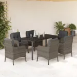 Set mobilier de grădină cu perne, 7 piese, gri, poliratan GartenMobel Dekor