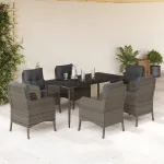 Set mobilier de grădină cu perne, 7 piese, gri, poliratan GartenMobel Dekor
