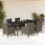 Set mobilier de grădină cu perne, 7 piese, gri, poliratan GartenMobel Dekor