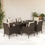 Set mobilier de grădină cu perne, 7 piese, maro, poliratan GartenMobel Dekor