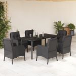 Set mobilier de grădină cu perne, 7 piese, negru, poliratan GartenMobel Dekor