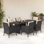Set mobilier de grădină cu perne, 7 piese, negru, poliratan GartenMobel Dekor