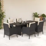 Set mobilier de grădină cu perne, 7 piese, negru, poliratan GartenMobel Dekor