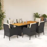 Set mobilier de grădină cu perne, 7 piese, negru, poliratan GartenMobel Dekor