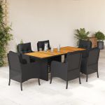 Set mobilier de grădină cu perne, 7 piese, negru, poliratan GartenMobel Dekor