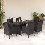 Set mobilier de grădină cu perne, 7 piese, negru, poliratan GartenMobel Dekor