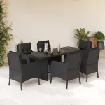 Set mobilier de grădină cu perne, 7 piese, negru, poliratan GartenMobel Dekor